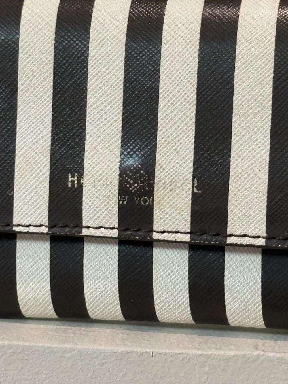 Henri Bendel Centennial Stripe Black White Compact Wallet ID Card Holder